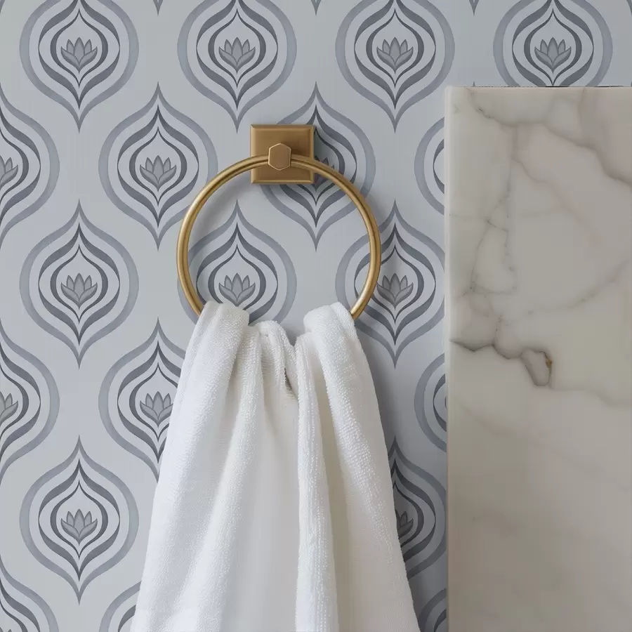 Valokuvatapetti Tyylikäs pisaramotiivi, jossa on kukka harmaansinisissä sävyissä a00977v3