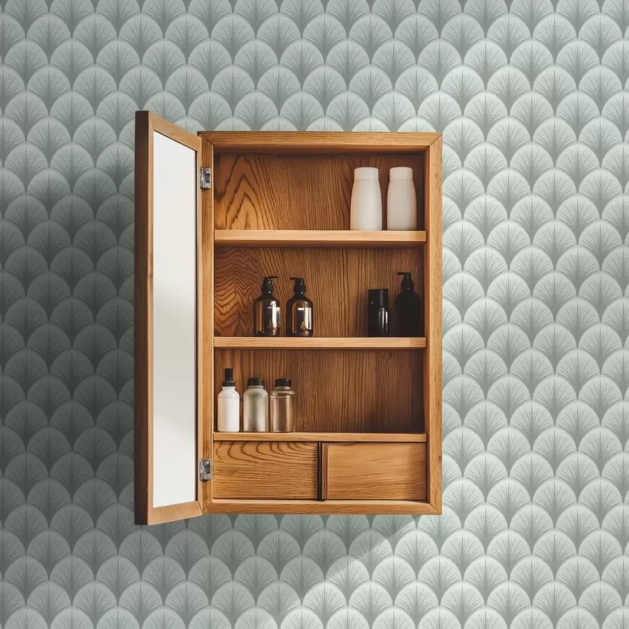 Valokuvatapetti Mintunlehden tuulettimen kaaret säteillä pehmeällä vihertävällä taustalla a00978v2