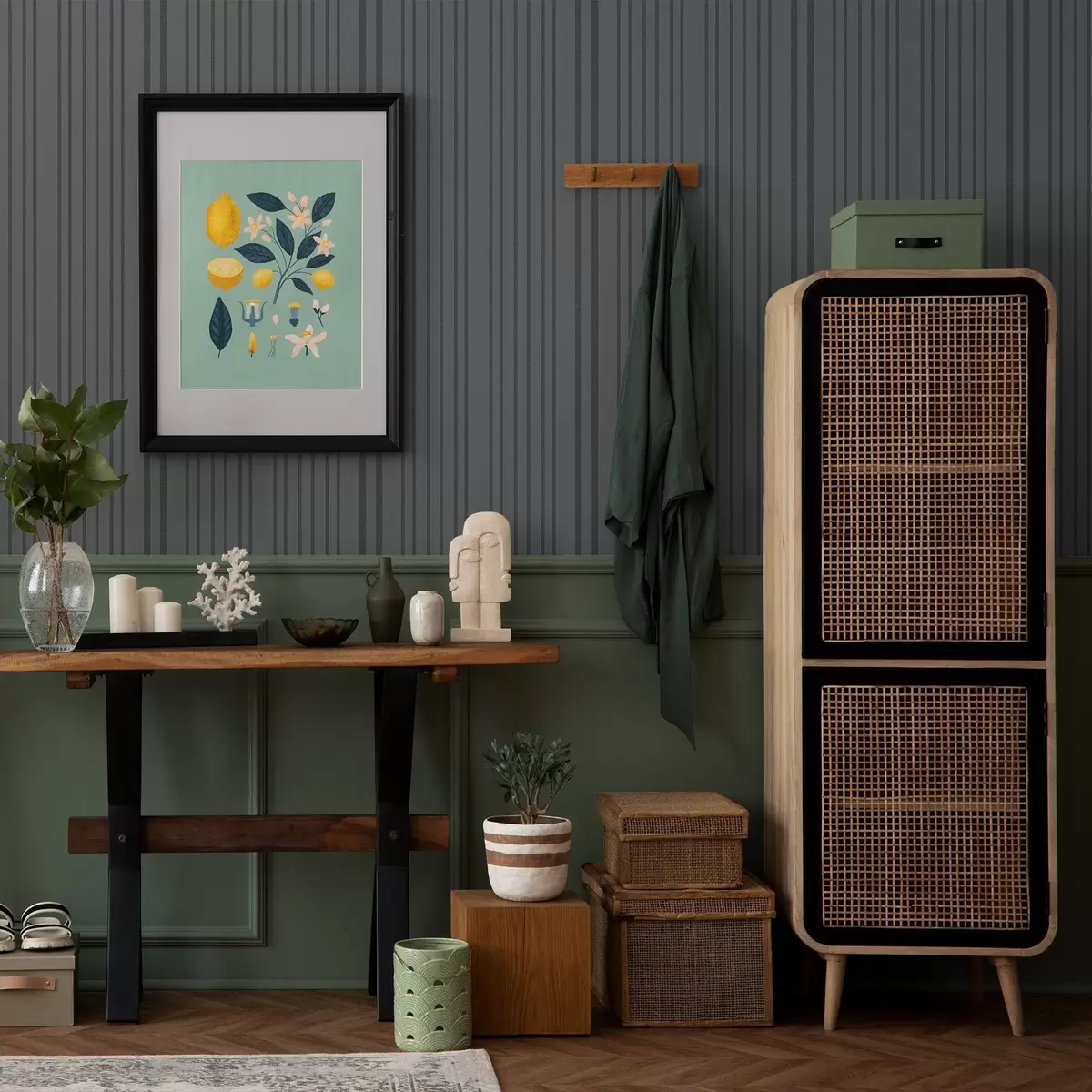 Taustakuva Tummanharmaa tausta, jossa pystysuuntaiset teksturoidut raidat a00979v1