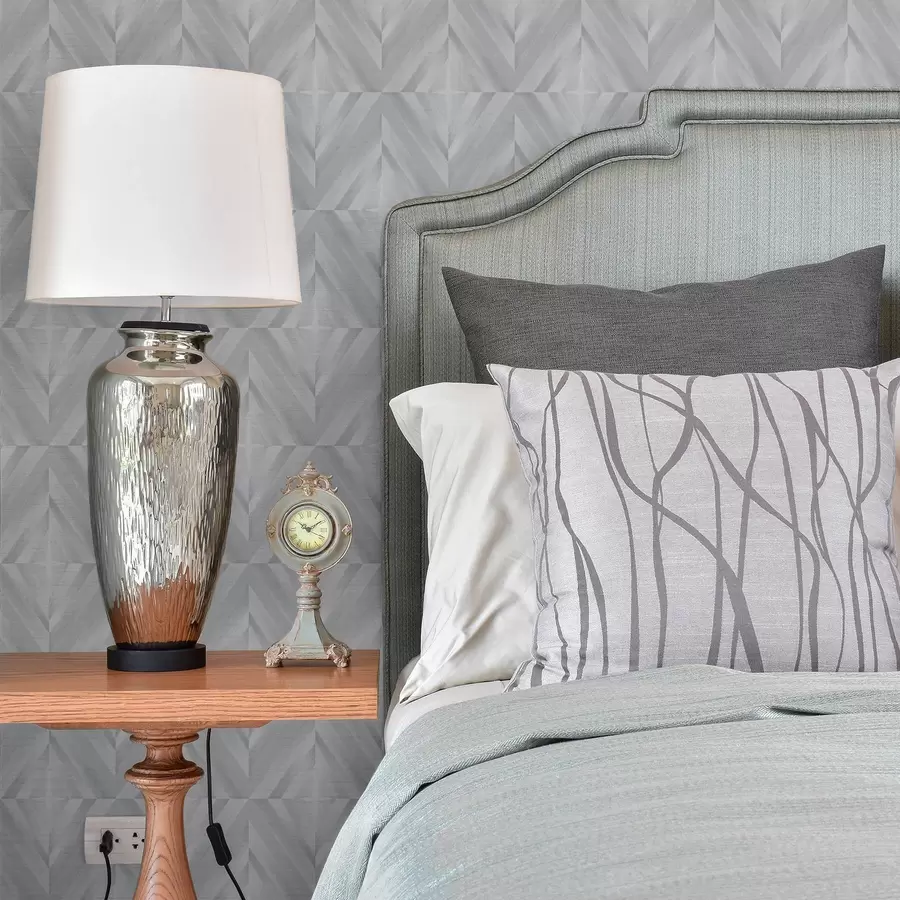 Valokuvatapetti Kulmikkaiden viivojen geometria viileässä harmaansinisessä värimaailmassa a00983v2