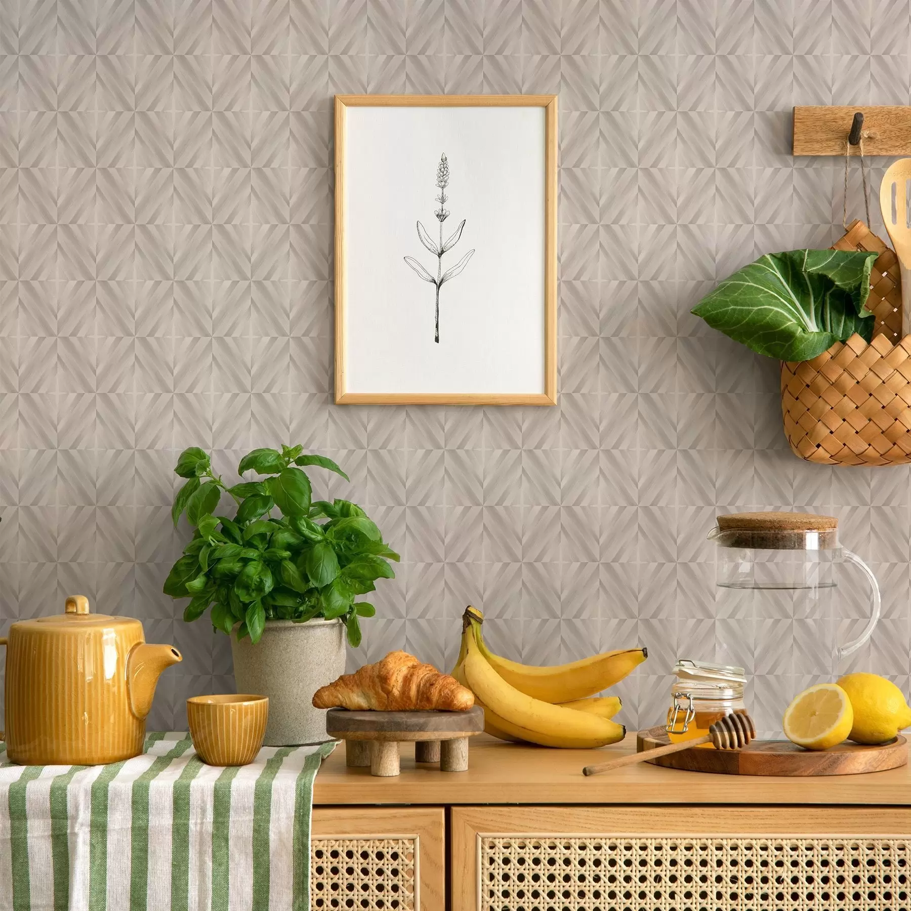 Valokuvatapetti Vaaleat neliöt, joissa on pehmeät, risteävät diagonaaliset viivat a00984