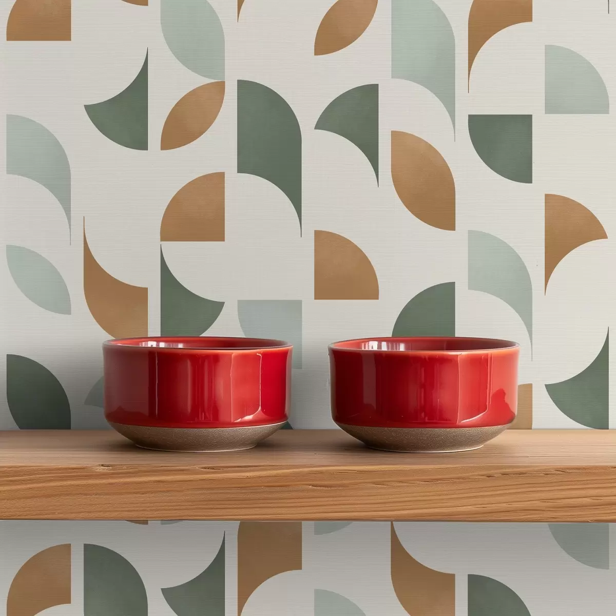 Taustakuva Abstraktit puolipyörät ja lehdet vihreänä ja terrakottana a00985