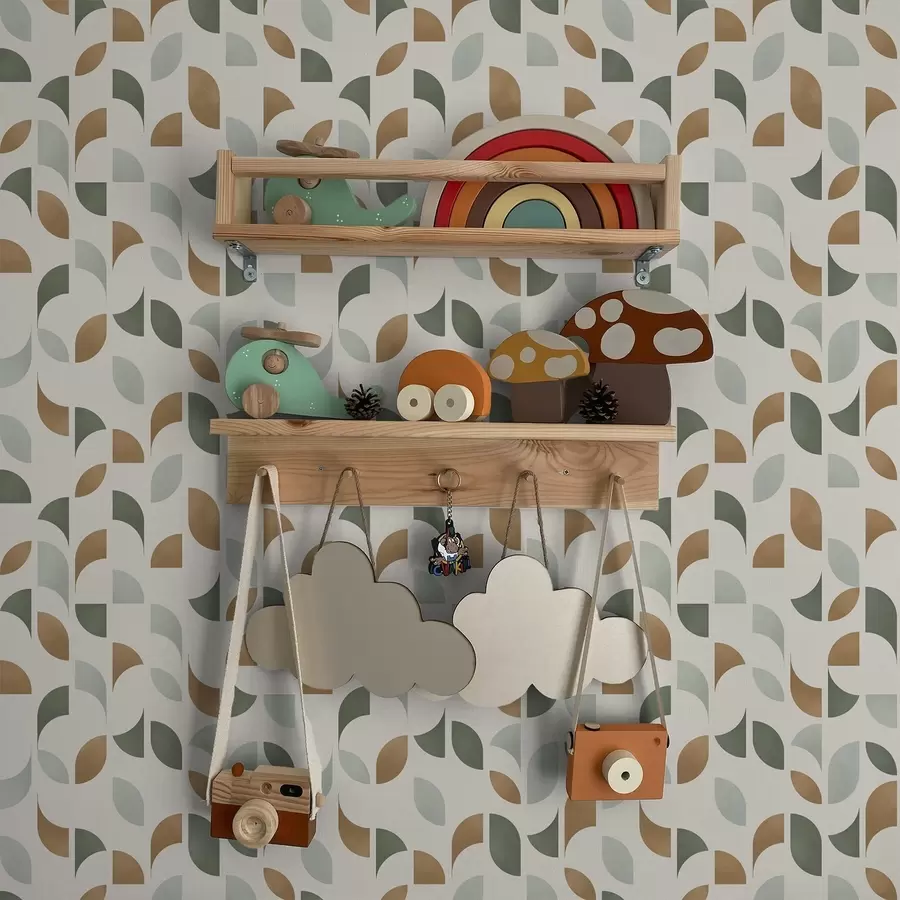 Valokuvatapetti Abstraktit puolipyörät ja lehdet vihreänä ja terrakottana a00985