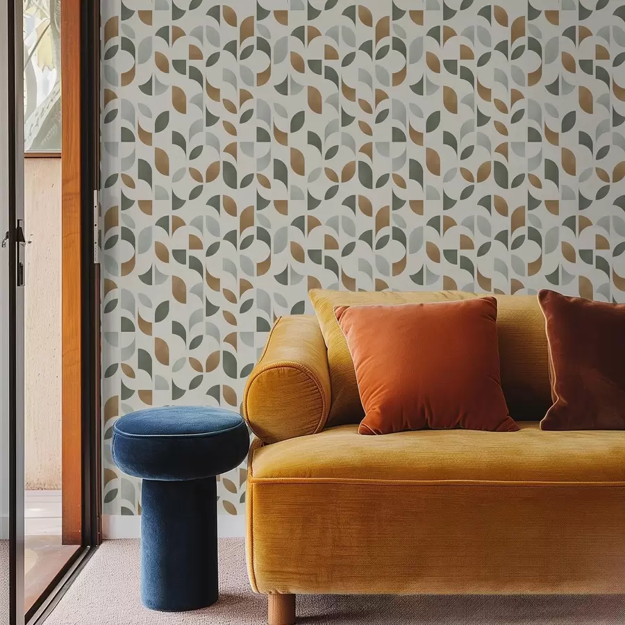 Valokuvatapetti Pystysuorat puolipyöreät pylväät ja lehdet, vihreä-terrakotta a00986