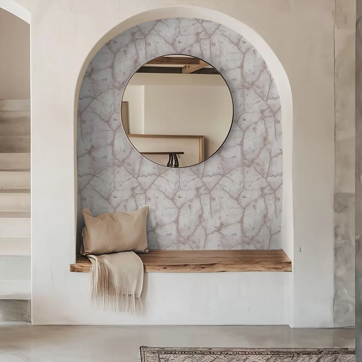 Taustakuva Vaalea betoni, jossa on vaaleanpunaisia halkeamia ja täpliä a00987