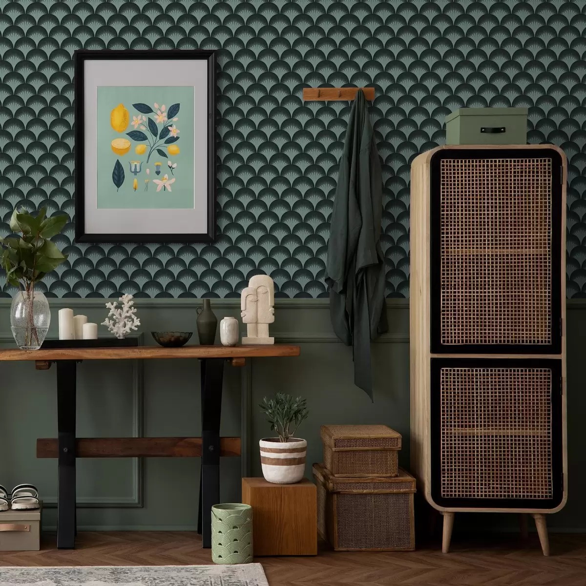 Taustakuva Kontrastiset mintunlehdet lähes mustalla taustalla a00990