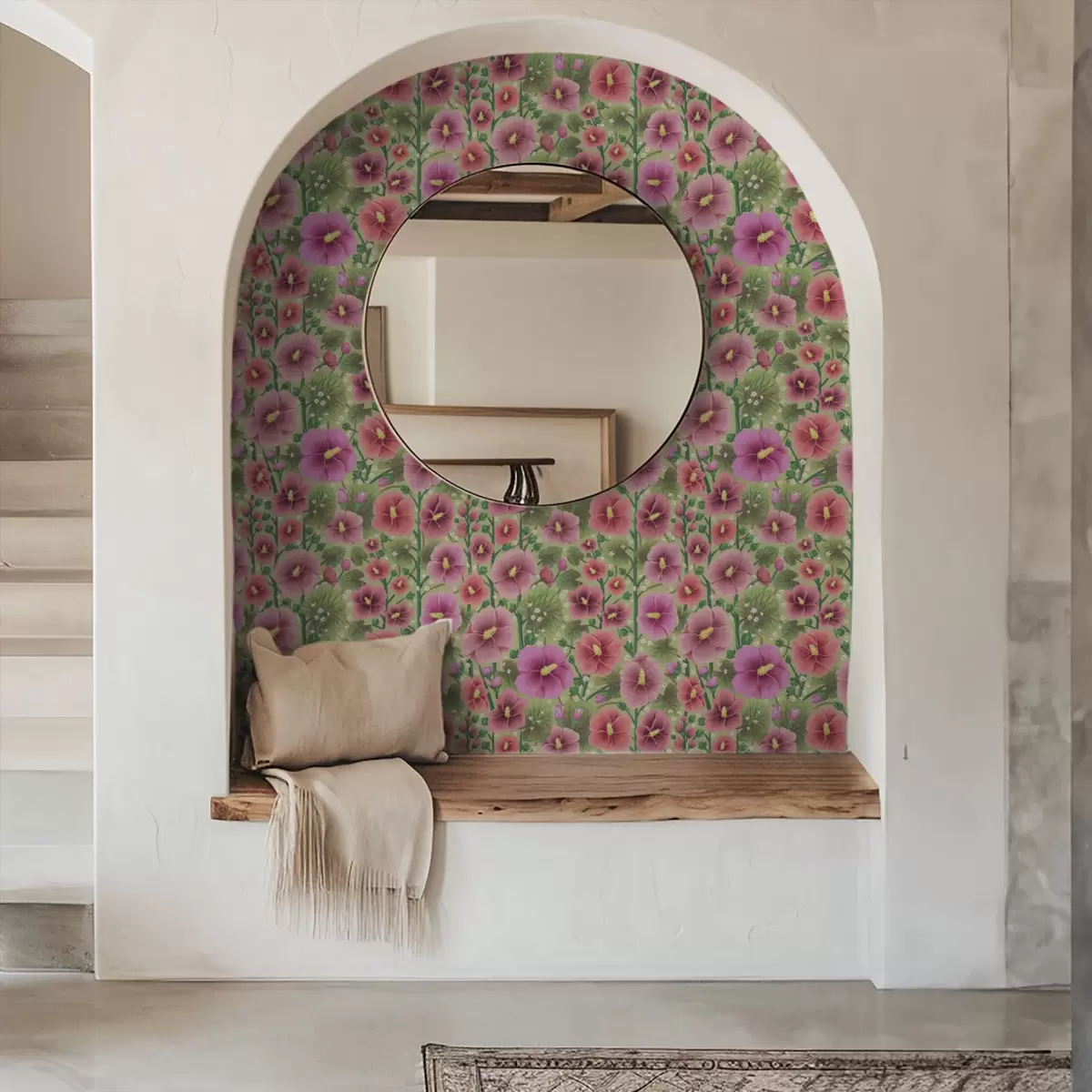 Taustakuva Suuret hibiskikukat ja lehdet tummanvihreällä taustalla a00993