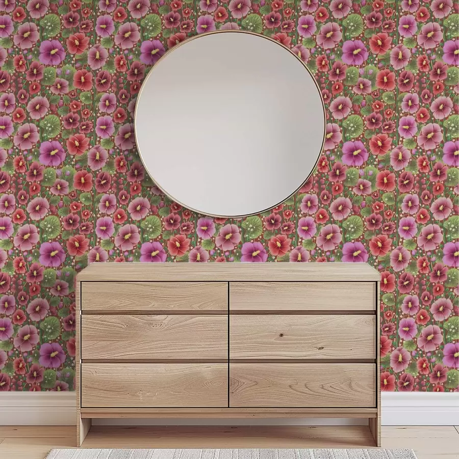 Valokuvatapetti Kukkiva hibiscus lämpimällä ruskeanpunaisella taustalla a00993v1