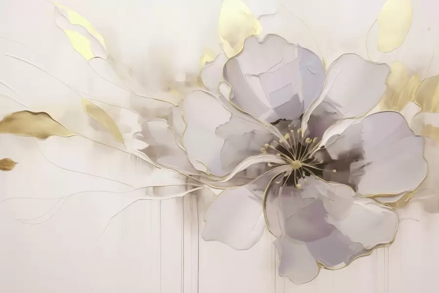 Valokuvatapetti Sininen kukka keltaisilla korostuksilla abstraktissa siveltimenvetotyylissä w09505