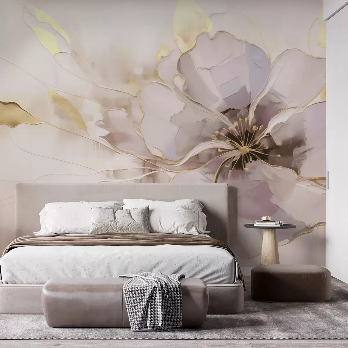 Valokuvatapetti Sininen kukka keltaisilla korostuksilla abstraktissa siveltimenvetotyylissä w09505