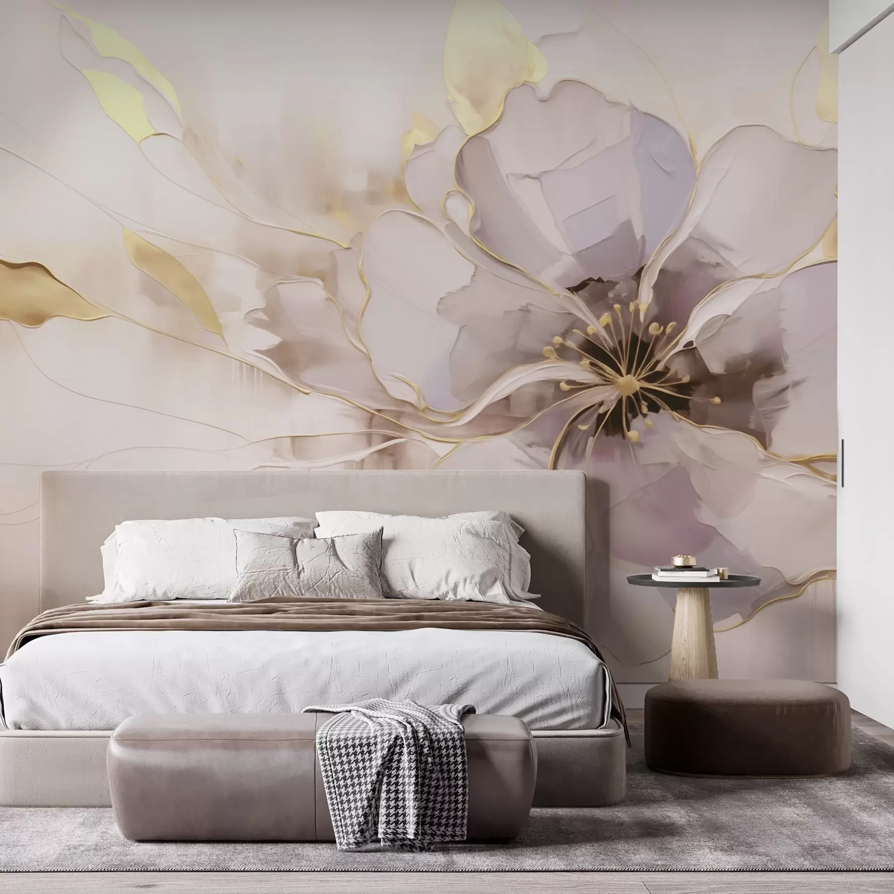 Valokuvatapetti Sininen kukka keltaisilla korostuksilla abstraktissa siveltimenvetotyylissä w09505