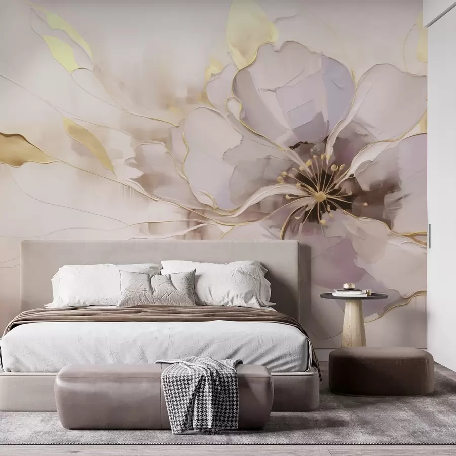 Valokuvatapetti Sininen kukka keltaisilla korostuksilla abstraktissa siveltimenvetotyylissä w09505