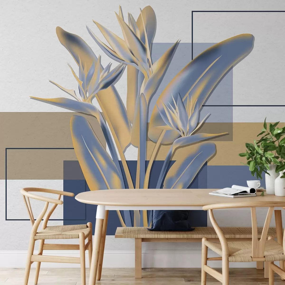 Valokuvatapetti Strelitzia ja geometria w04949v1