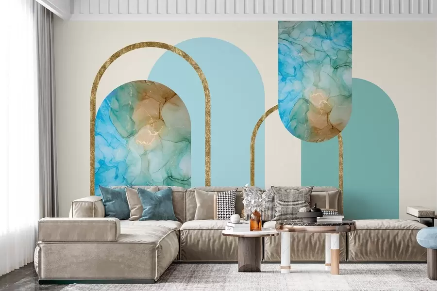 Valokuvatapetti tyylikkäät kaaret, joissa on art deco -tyylinen marmorijäljitelmä w04879