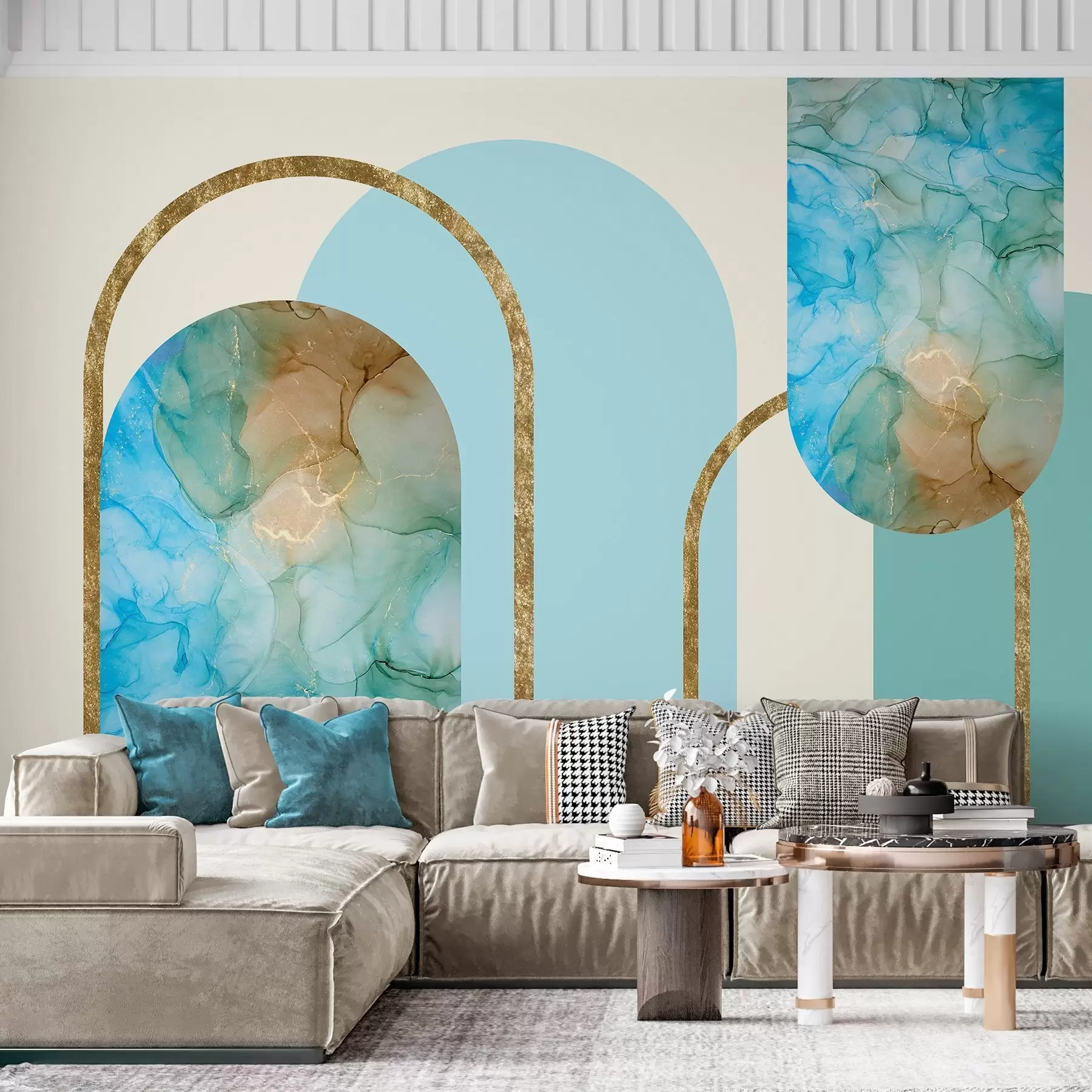 Valokuvatapetti tyylikkäät kaaret, joissa on art deco -tyylinen marmorijäljitelmä w04879