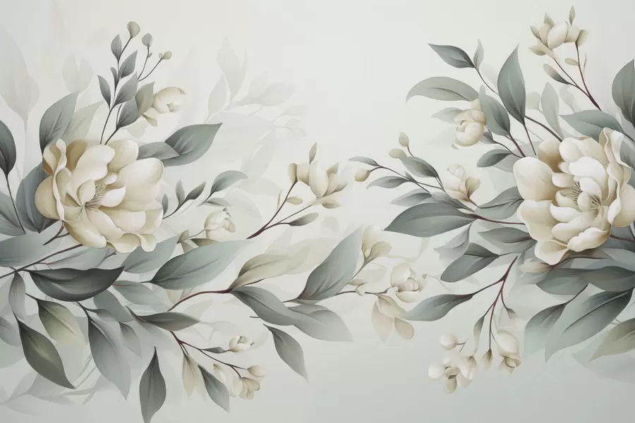 Valokuvatapetti Lehtien ja kukkien yhdistelmä w04976