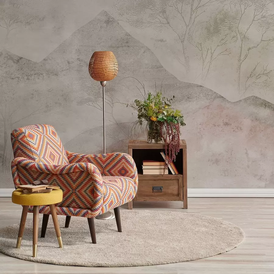 Valokuvatapetti Pehmeät pastellivärit vuoret ja puut kevyessä sumussa w04954