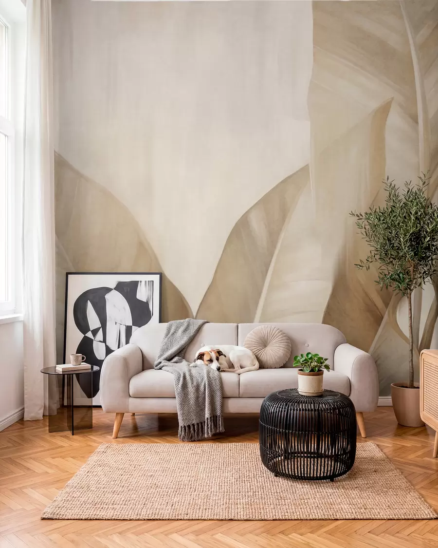 Valokuvatapetti Banaaninlehdet hiekan sävyissä w09586