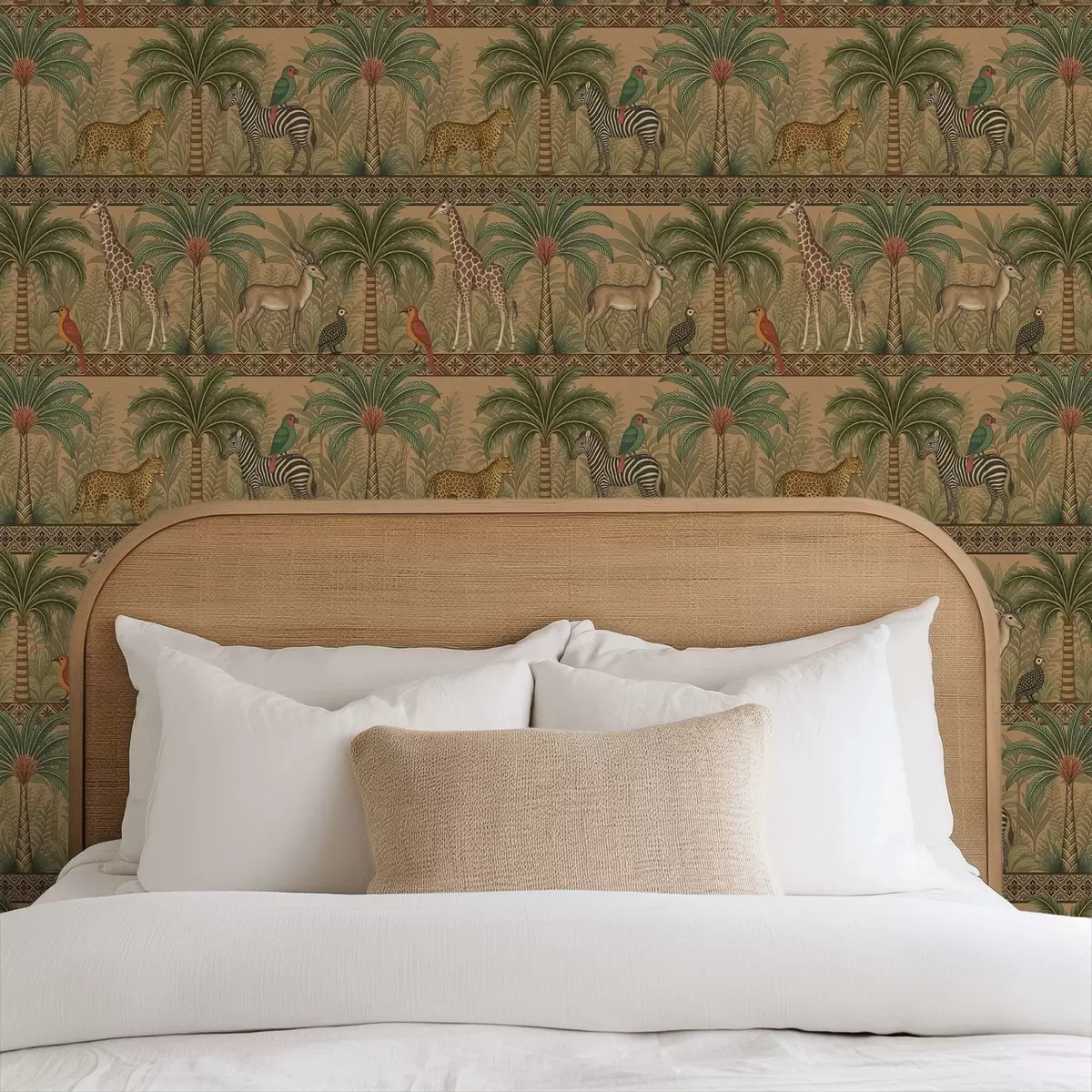 Taustakuva Koristeelliset savannieläimet palmujen ja reunusten välissä a00898