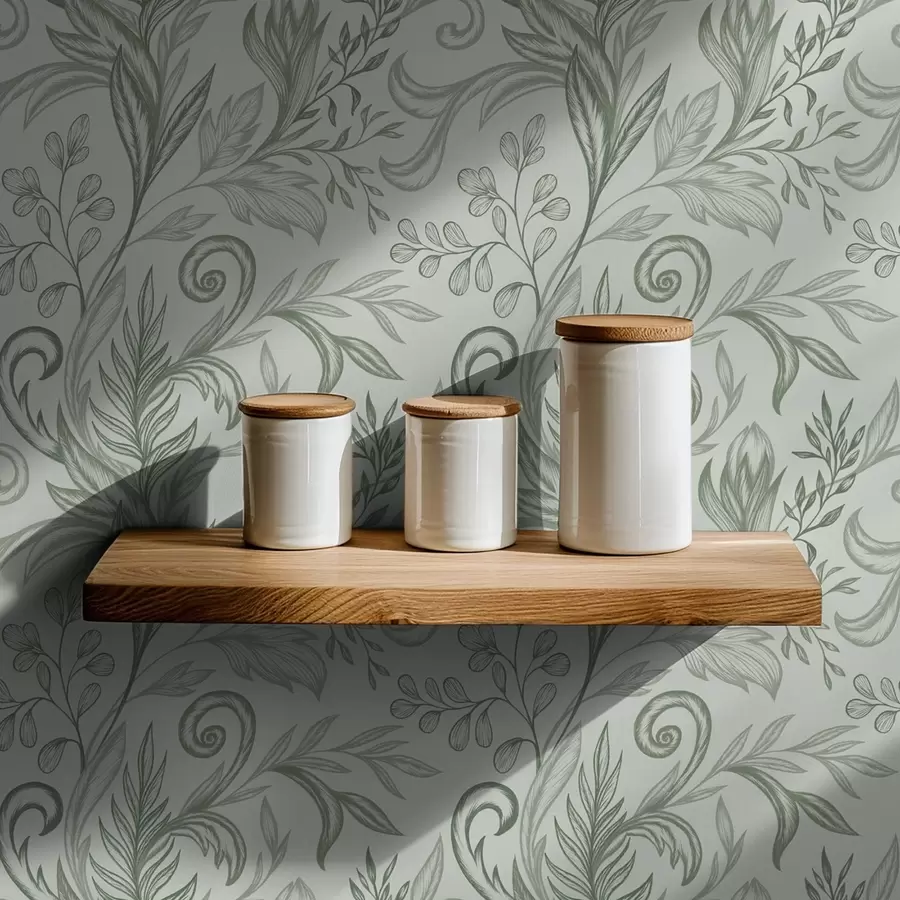 Valokuvatapetti Pehmeät mintunväriset, käpristyneet lehdet, joissa on herkät harmaavihreät viivat a00935v3