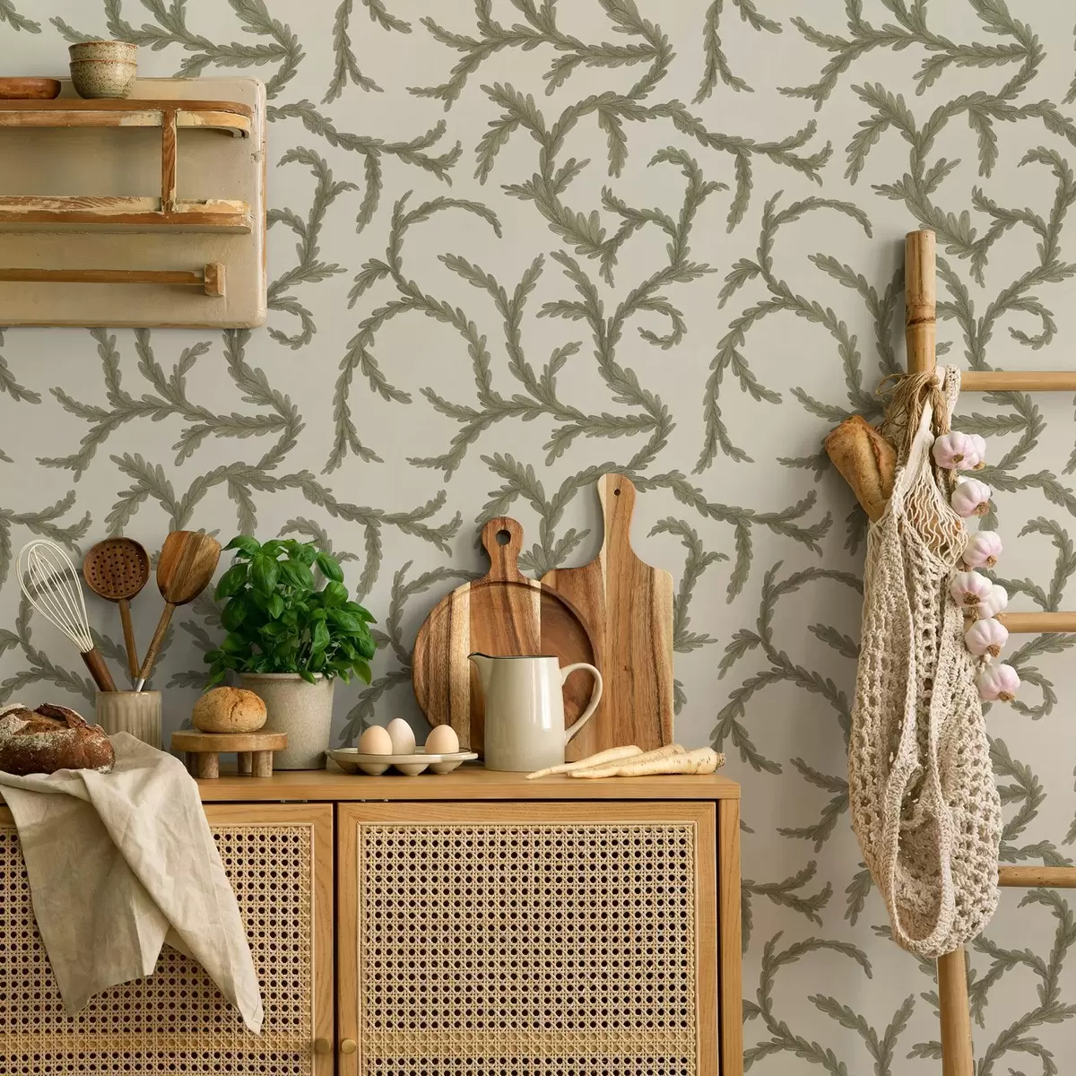 Taustakuva Pehmeät vihreät havupuiden kiharat vaalealla taustalla a00938