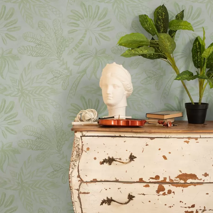 Valokuvatapetti Luonnos trooppisista lehdistä raikkaissa vaaleanvihreissä sävyissä a01001v1