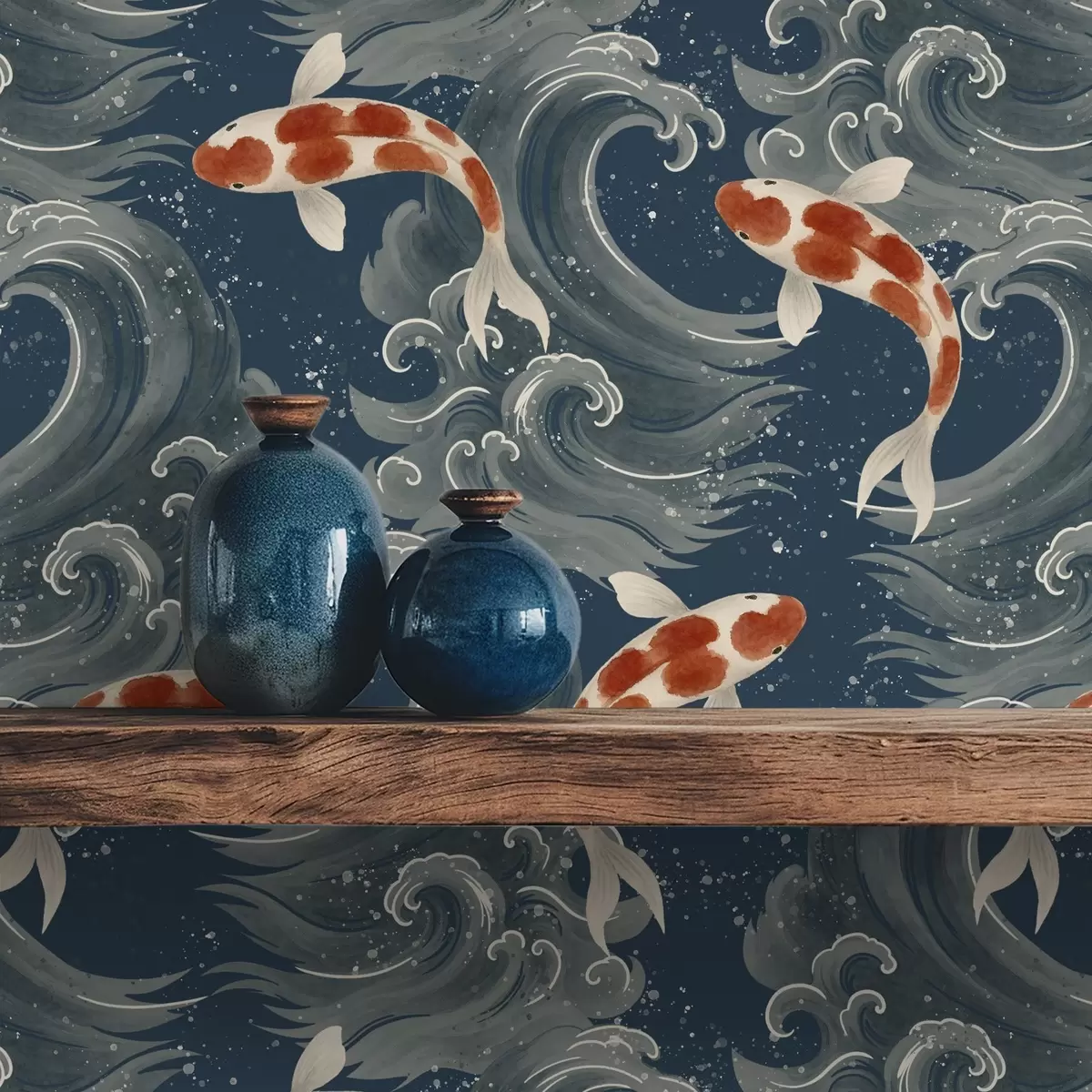 Taustakuva Koi-kalat uivat dramaattisten meren aaltojen keskellä a01019