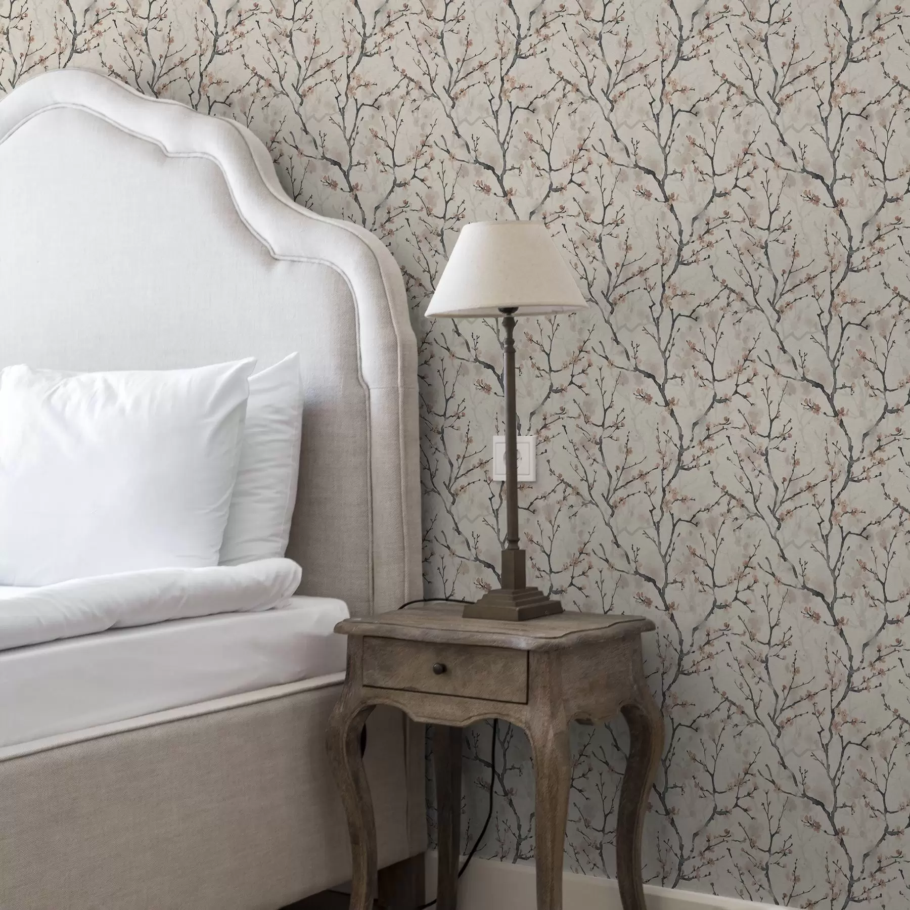 Valokuvatapetti Vesivärimaalaus sakuran oksista vaalealla taustalla a01033