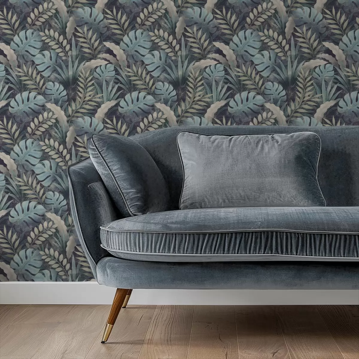 Taustakuva Trooppinen lehtien väri viileissä sinivihreissä sävyissä a01035