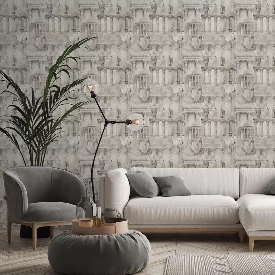 Valokuvatapetti Antiikkiset patsaat ja pylväät pehmeissä beige-harmaissa sävyissä a01041