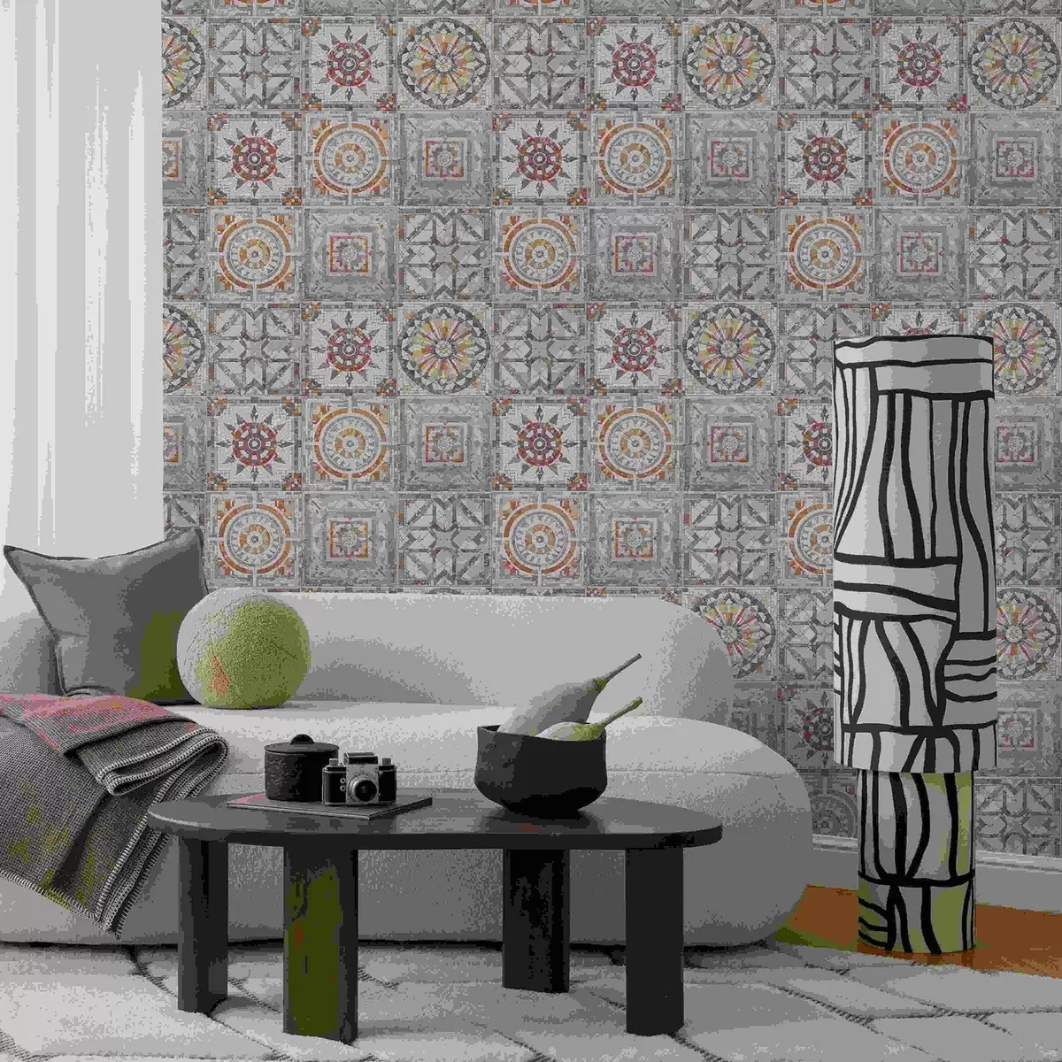 Taustakuva Vanhat kivimosaiikkimedaljongit, joissa on kuluneita yksityiskohtia a01042