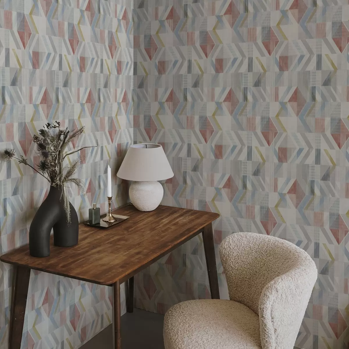 Taustakuva Geometriset nuolet pastellipunaisissa ja sinisissä sävyissä a01056