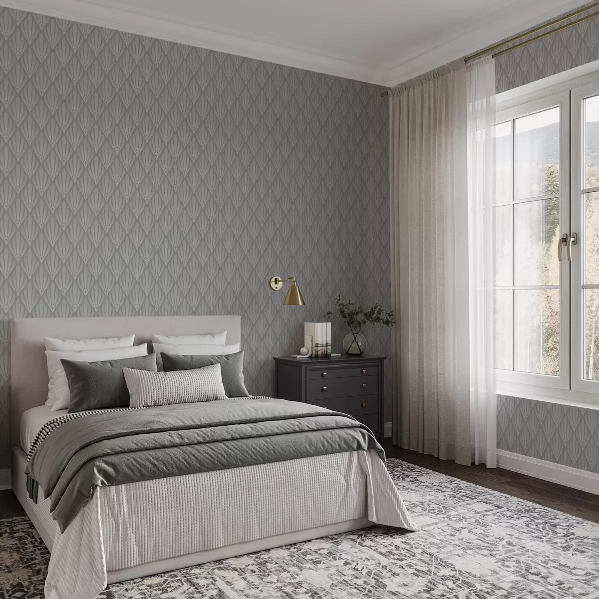 Taustakuva Harmaa art deco tuulettimen muotoisilla elementeillä a01064