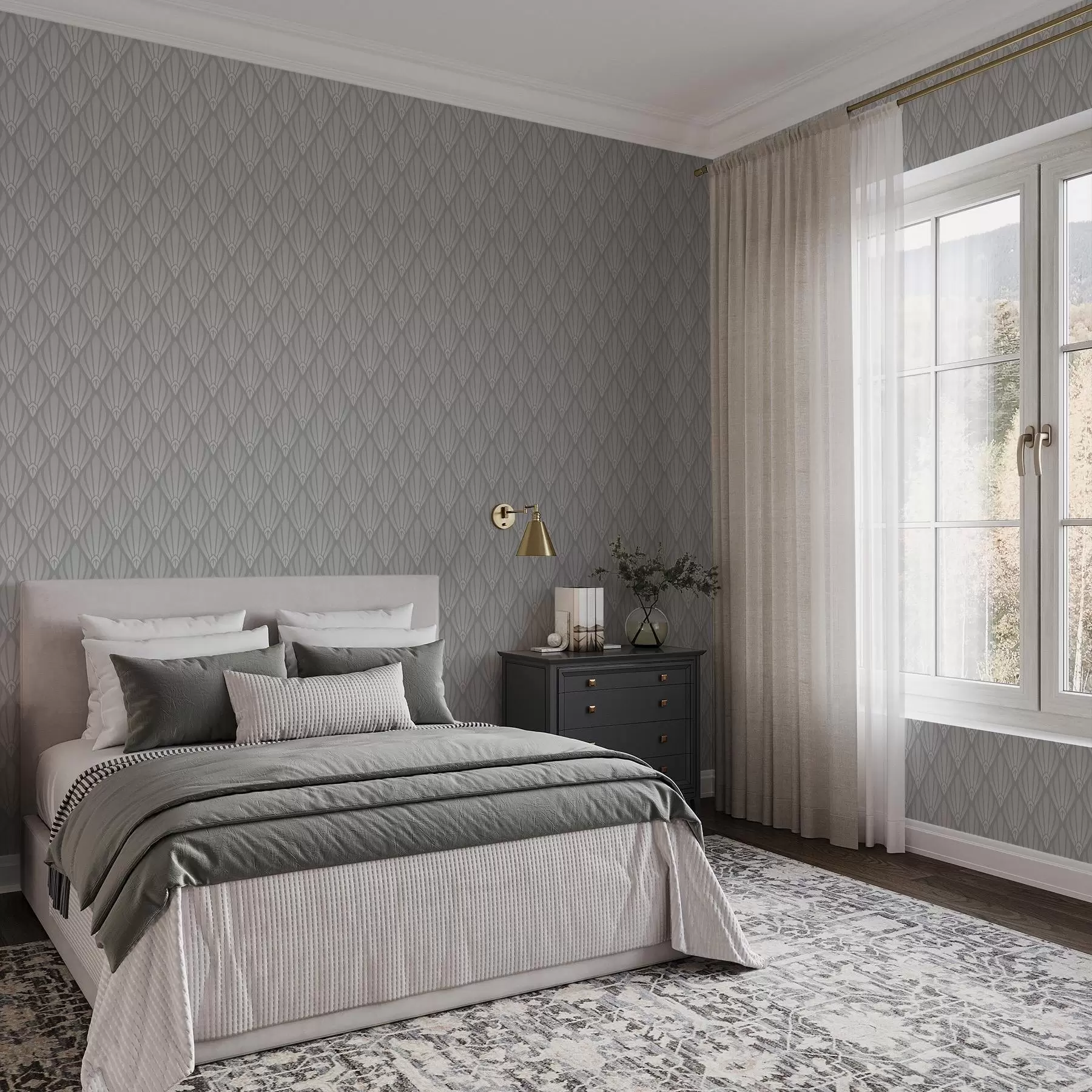 Valokuvatapetti Harmaa art deco tuulettimen muotoisilla elementeillä a01064