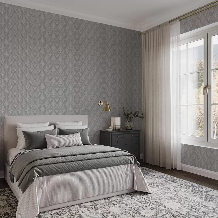 Valokuvatapetti Harmaa art deco tuulettimen muotoisilla elementeillä a01064