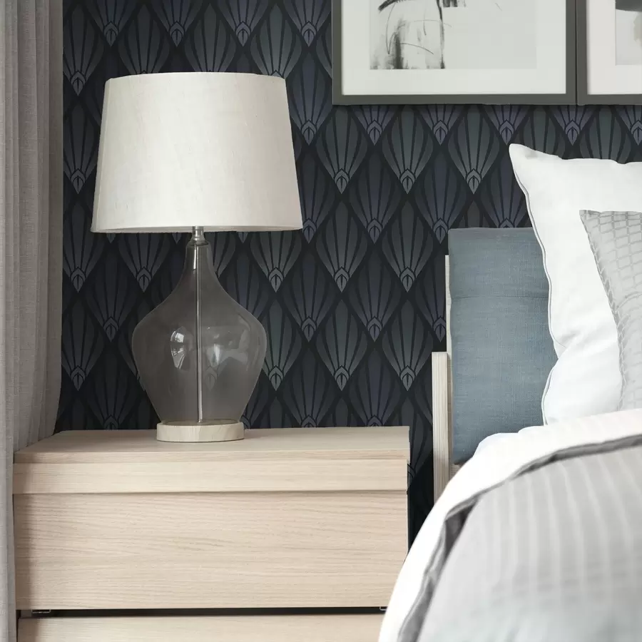 Valokuvatapetti Viileä sinisenharmaa art deco -tyyli tuulettimen muotoisilla kuvioilla a01064v3