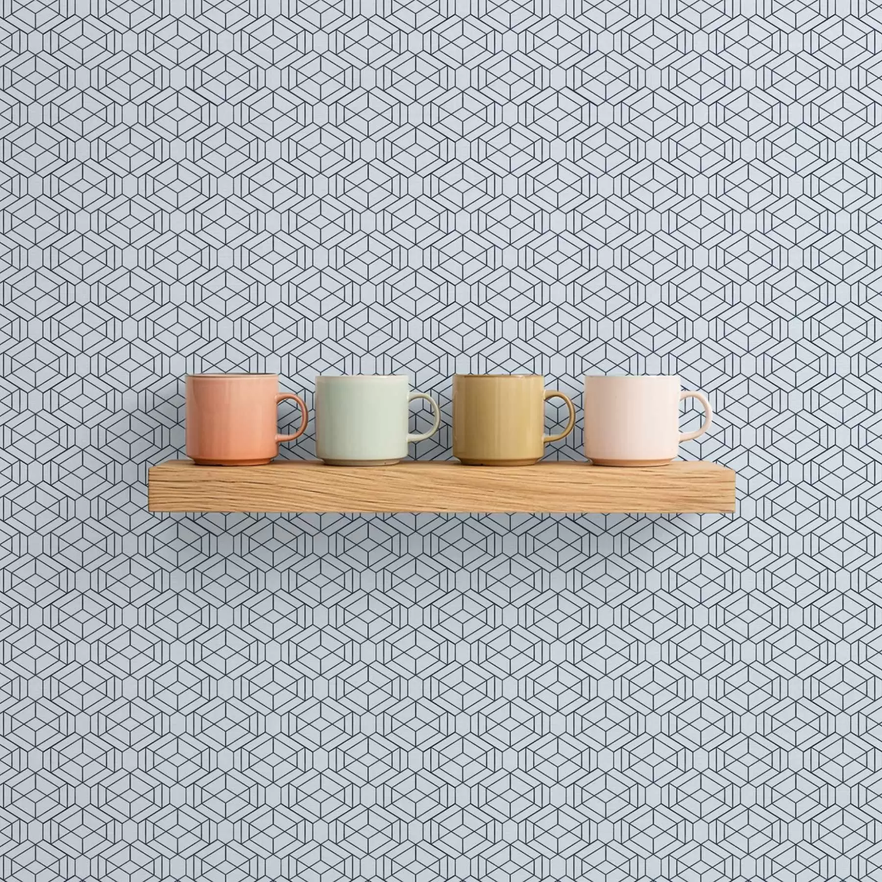 Valokuvatapetti Vaaleansininen geometrinen kuutio-kuvio a01066