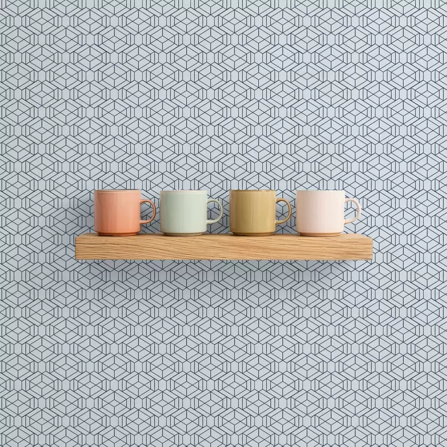 Valokuvatapetti Vaaleansininen geometrinen kuutio-kuvio a01066