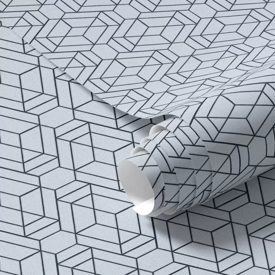 Valokuvatapetti Vaaleansininen geometrinen kuutio-kuvio a01066