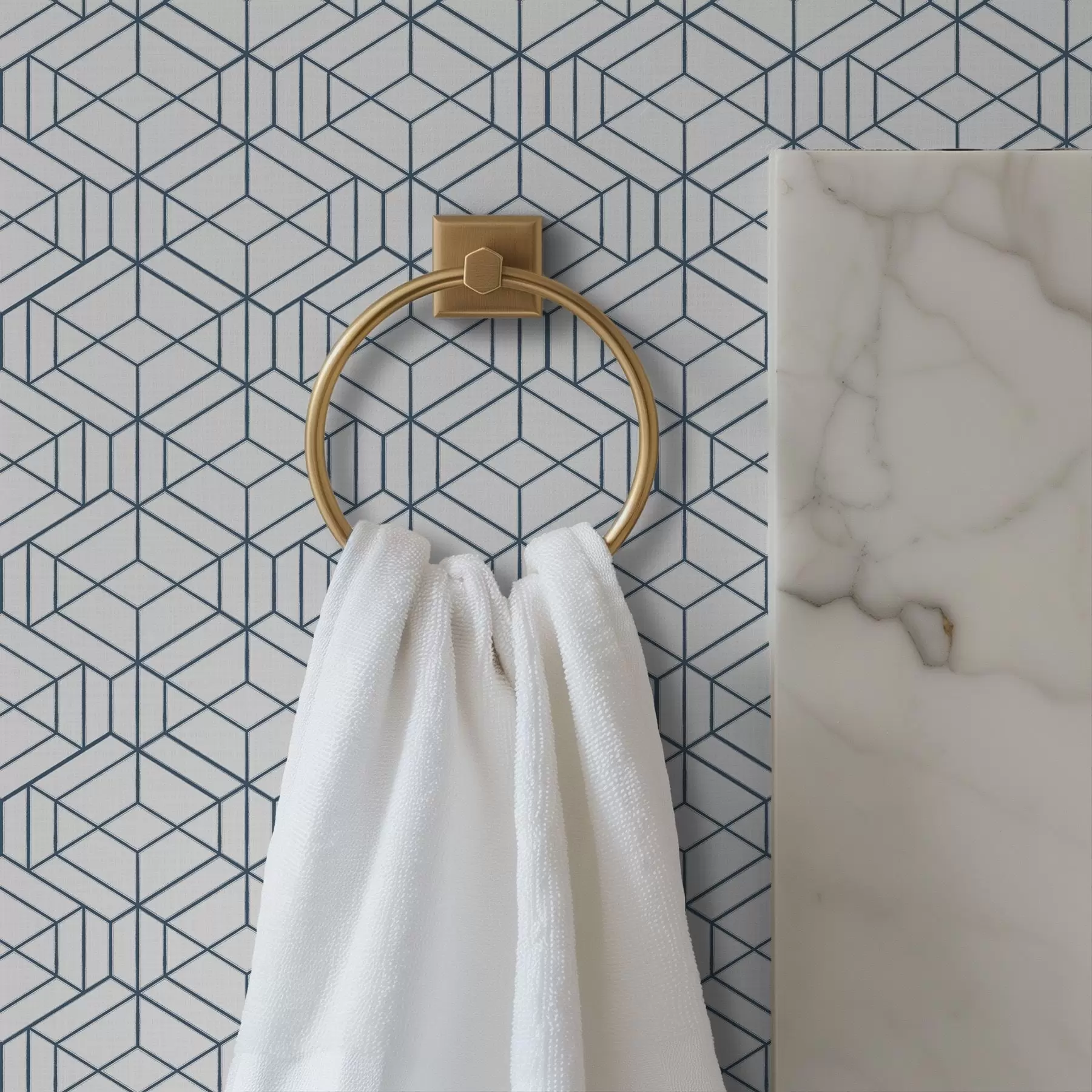 Valokuvatapetti Valkoinen tausta ja siniset kolmiulotteiset geometriset kuutiot a01067