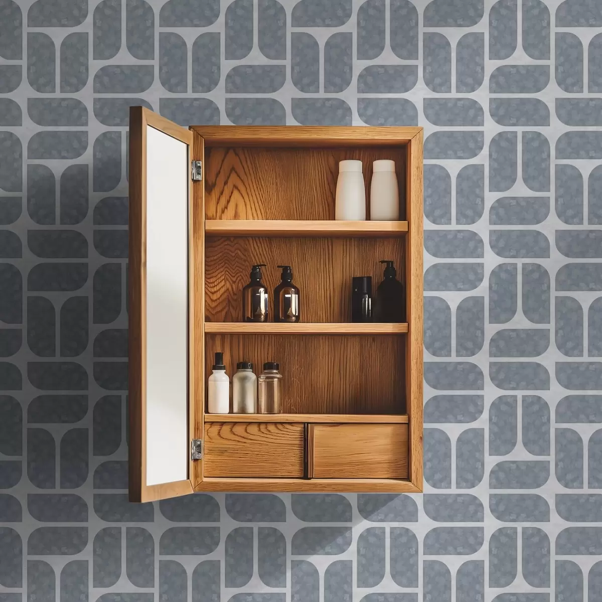 Taustakuva Harmaa mosaiikki, jossa vuorottelevat pyöristetyt ja suorakulmaiset muodot a01069