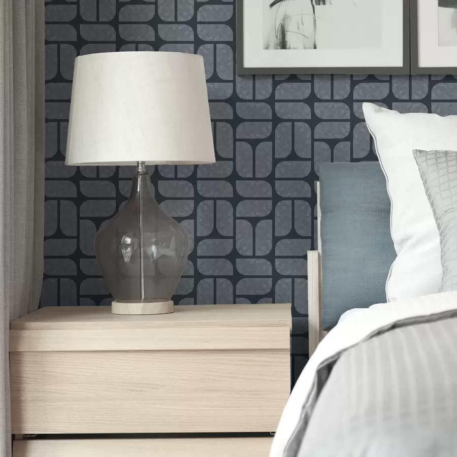 Valokuvatapetti Tumma tausta, jossa harmaa mosaiikki pyöristetyistä moduuleista a01069v1