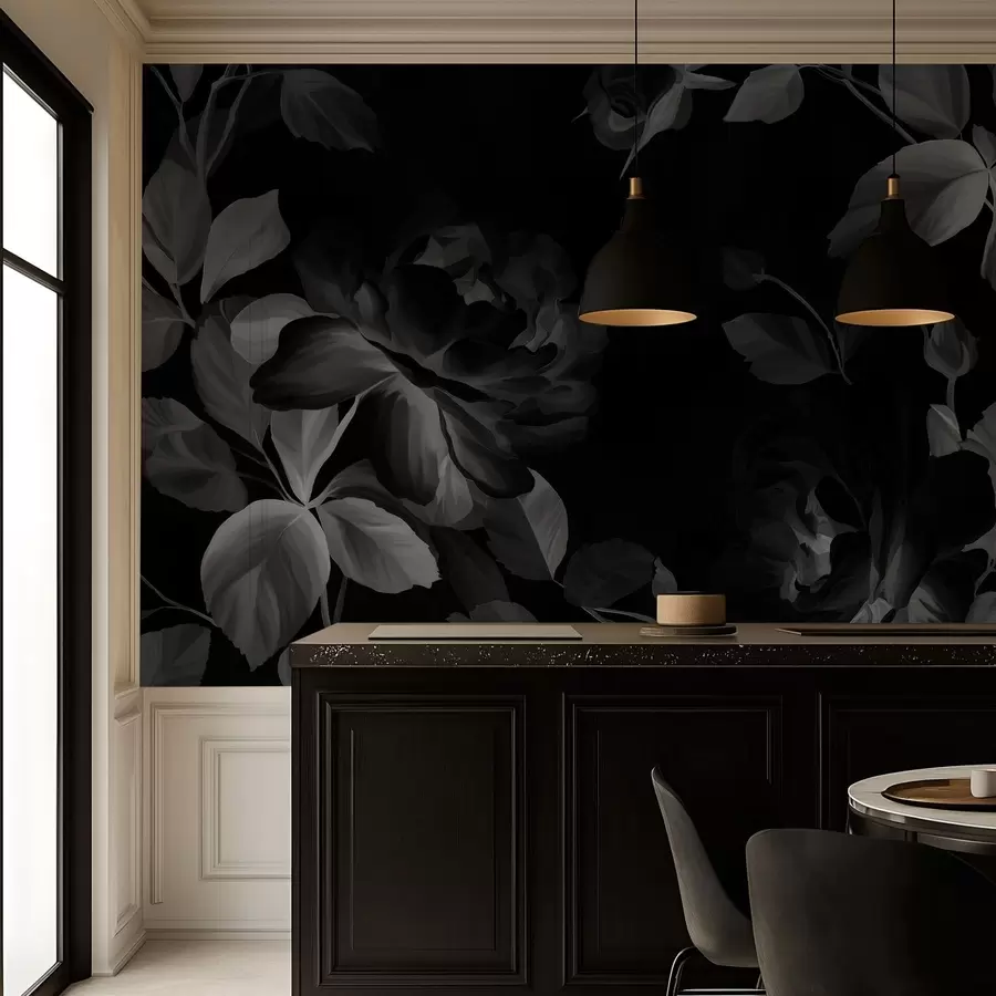 Valokuvatapetti mustavalkoiset maalaukselliset ruusut öljymaalauksen tyylillä  w04873v1