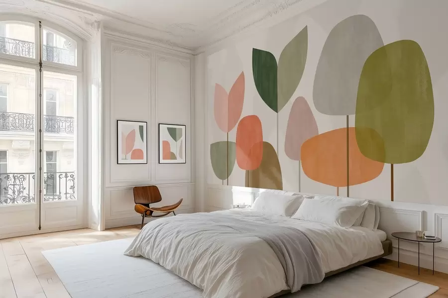 Valokuvatapetti abstraktit puut naiivissa tyylissä w05059