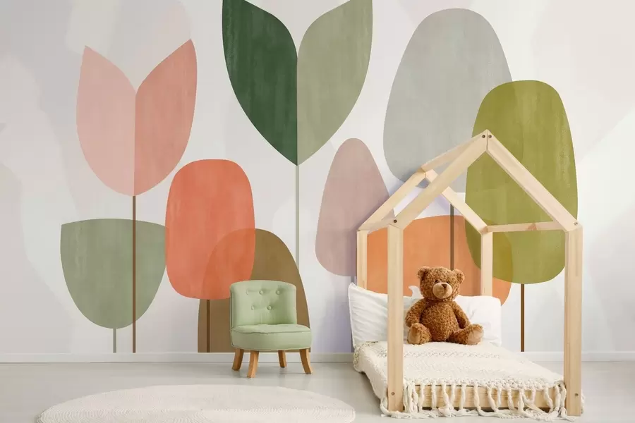 Valokuvatapetti abstraktit puut naiivissa tyylissä w05059