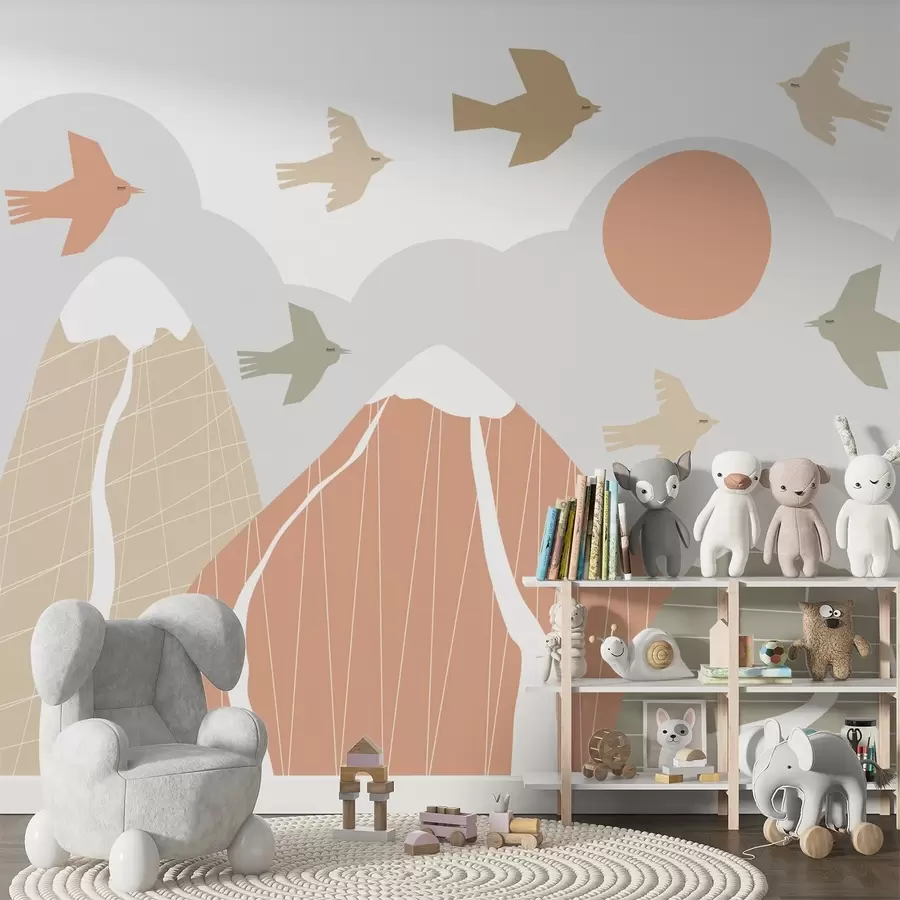 Valokuvatapetti Skandinavian vuoret ja linnut w05166