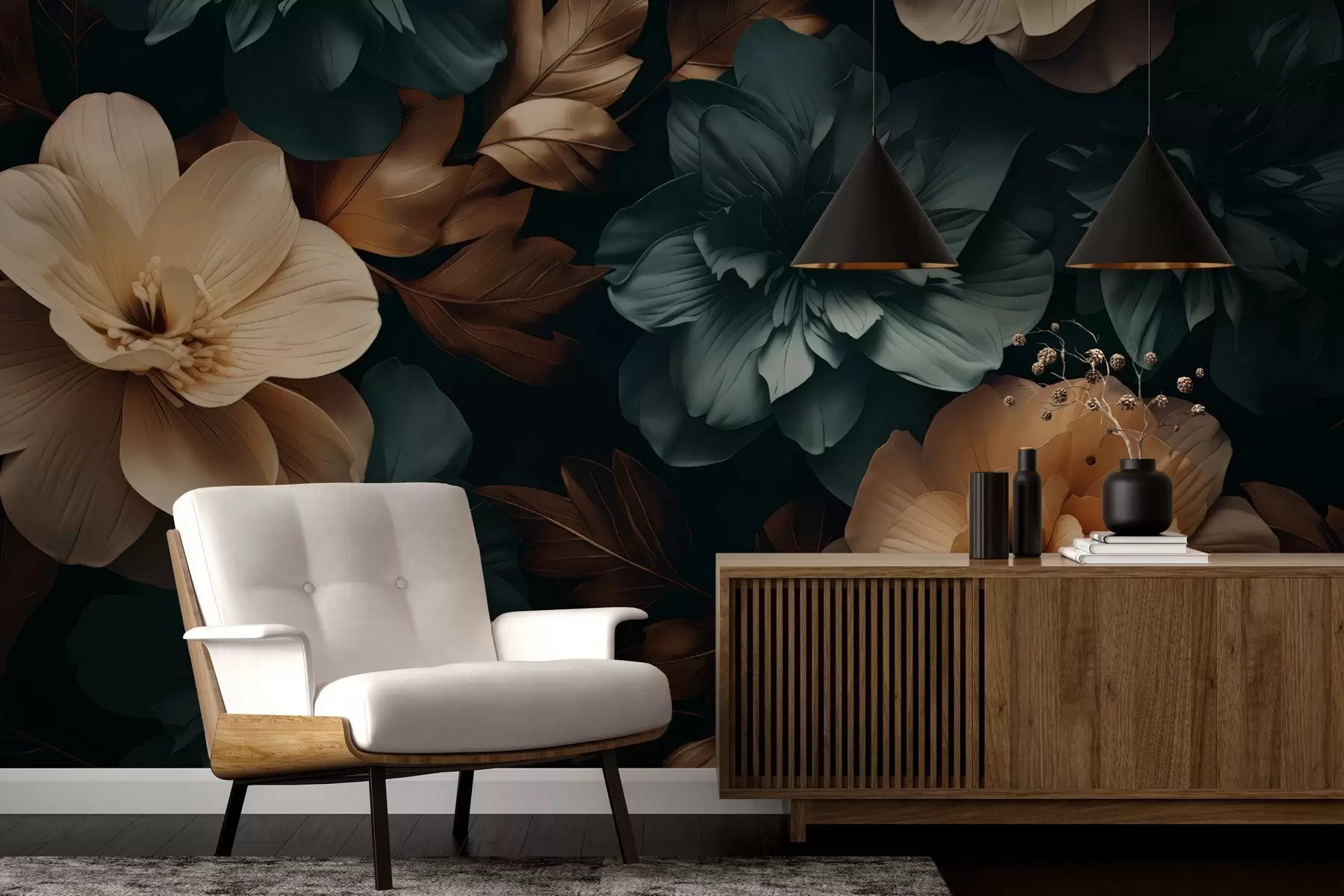 Valokuvatapetti Tumma kukkiva puutarha w05007