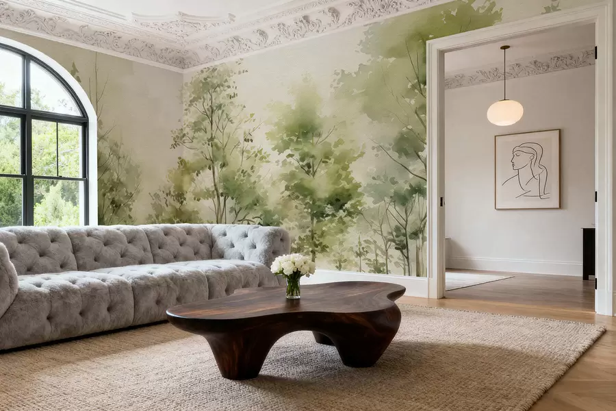 Valokuvatapetti Vesivärimaalaus lehtipuumetsästä w05180