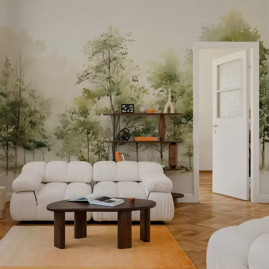 Valokuvatapetti Vesivärimaalaus lehtipuumetsästä w05180