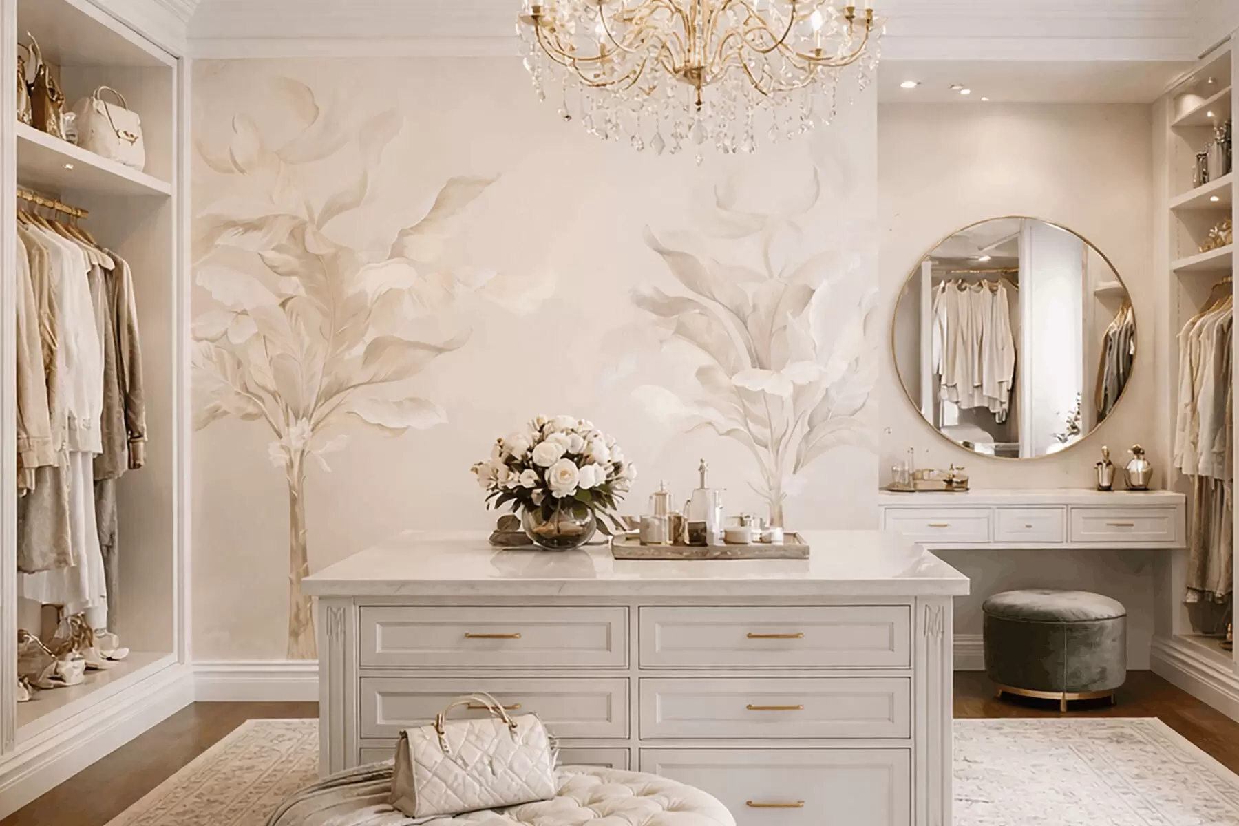 Valokuvatapetti Ilmavat koristekasvit lämpimissä kermanvärisissä sävyissä w05126